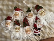 Vintage Santa And Santa Head Ornament Lot Of 7 Vintage Christmas