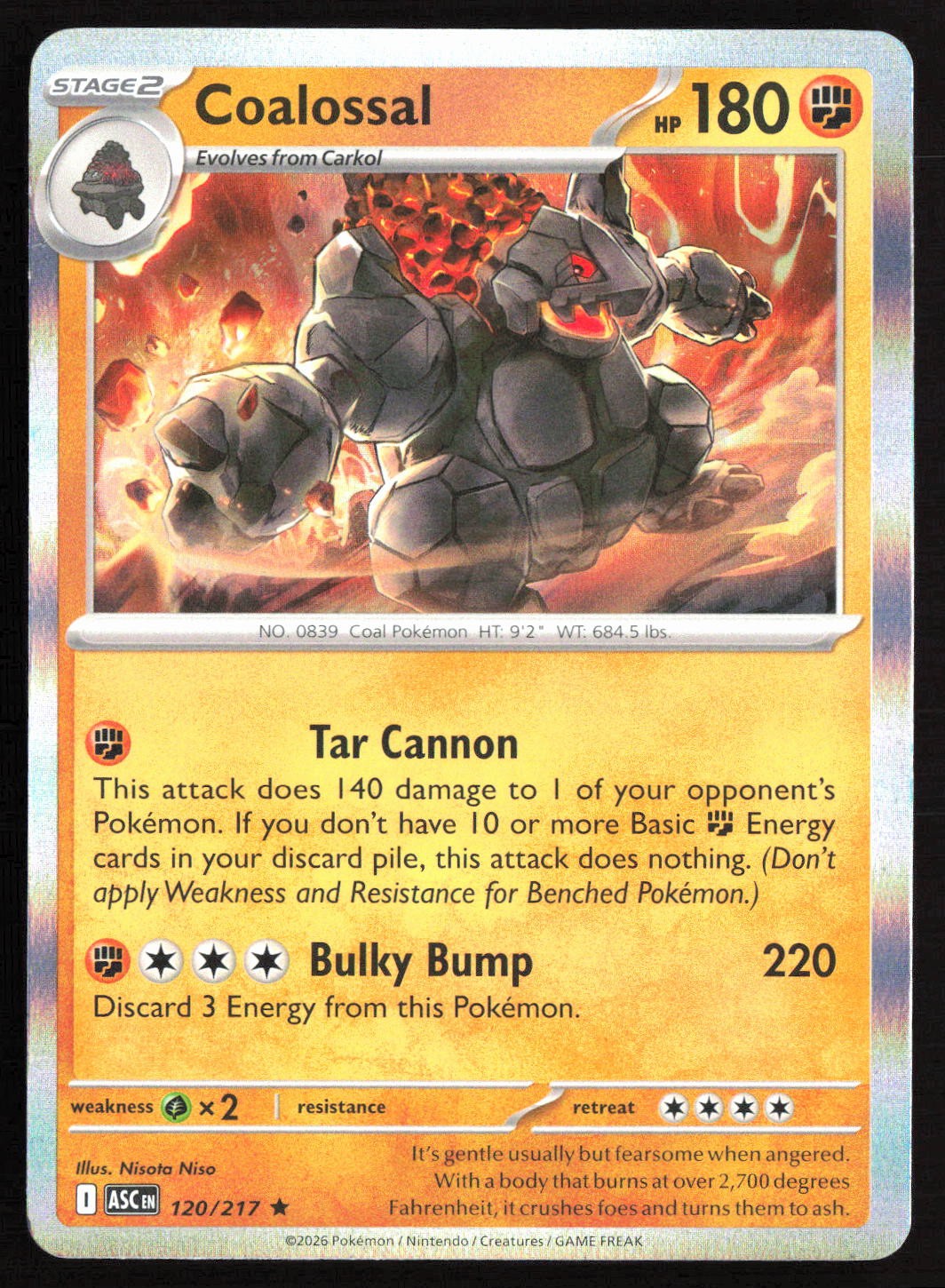 Pokemon TCG - Coalossal Holo ME: Ascended Heroes 120/217 NM