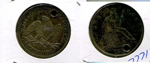1860'S O LIBERTY SEATED SILVER HALF DOLLAR XF HOLED 7771T
