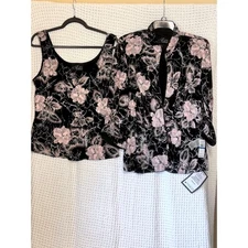 Alex Evenings Blazer Tank Top Set Floral Black Pink Womens XL New