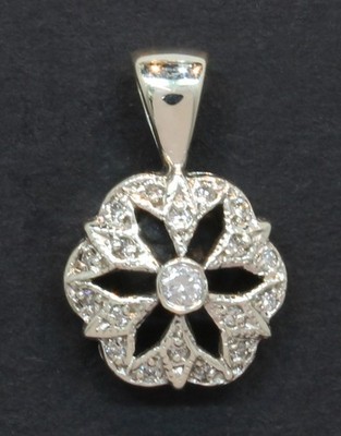 9 Karat Weißgold kleine sechseckige Blume Diamant Anhänger 0,10ct (80.25.785)