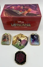 Disney Lorcana Reign of Jafar League Pins, Deck Box, Lore Counter - Elsa, Hook