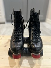 Vintage Pacer Roller Skates Black Leather High Top Size 6 Retro Quad Skates Rare