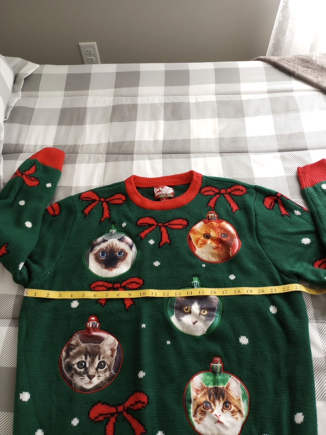 Adult Ugly Christmas Party Sweater Dec 25th Cats Ornaments Bows XL