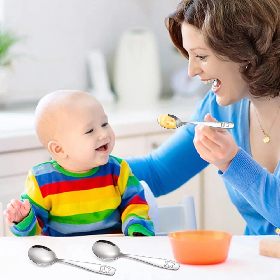 Cucharas para niños, cubiertos para niños utensilios de acero inoxidable para niños pequeños de metal para niños Foto 4 de 4