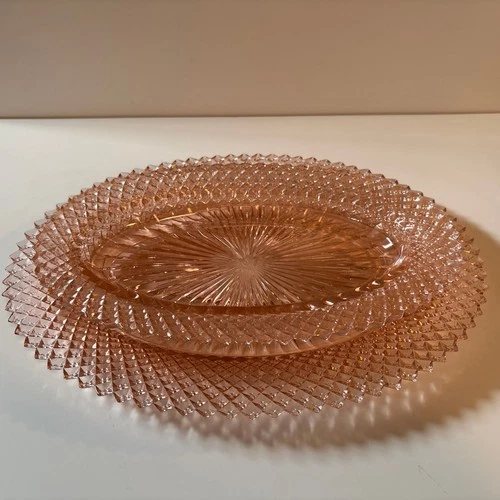 Miss America Anchor Hocking Pink Depression Glass (2) Oval Serving Plates Dish