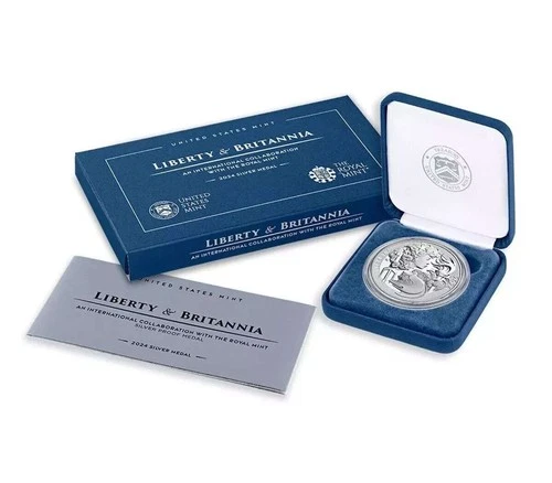 2024 Liberty & Britannia 1 oz Silver Proof Medal w/ US Mint Box & COA 99.9% Fine