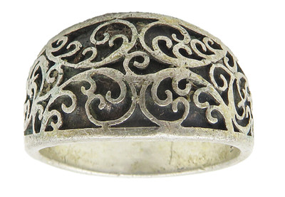 925 Sterling Silver  Vintage Dark Tone Baroque Swirl Band Ring Sz 6  RG10820