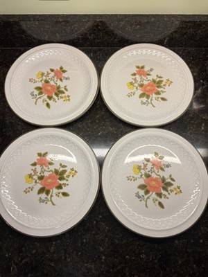 Vintage 70 s Color Stone By NIKKO ~ Peach Blossom 10   Dinner Plates ~ Set Of  4