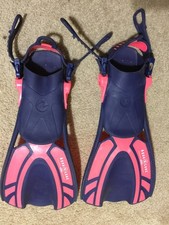 Aqua Lung Sport Pink Blue Open Heel Snorkeling Fins Youth U.S 1-4 UK 13-3 EU 31