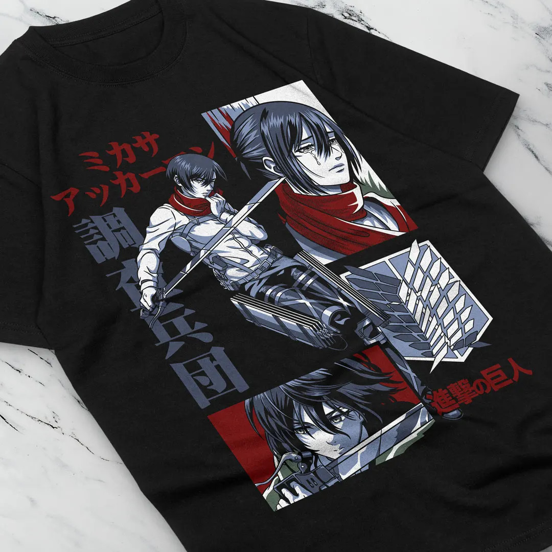 Camiseta negra Anime Attack On Titan Mikasa Ackerman Warrior