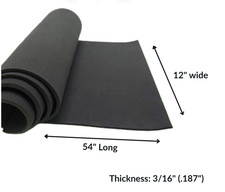 Neoprene Sponge Closed Cell Foam Rubber 3/16" Thick x 12" wide x 54" Long, Black
