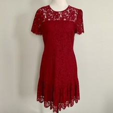 Michael Kors Womens Red Lace Dress Fully Lined Short Sleeve Fit Flare Dress SZ 8