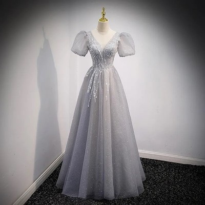 slim fit dress slacks Silver Midi Wedding-Guest Dress with Long Sleeves– PromGirl main image 1