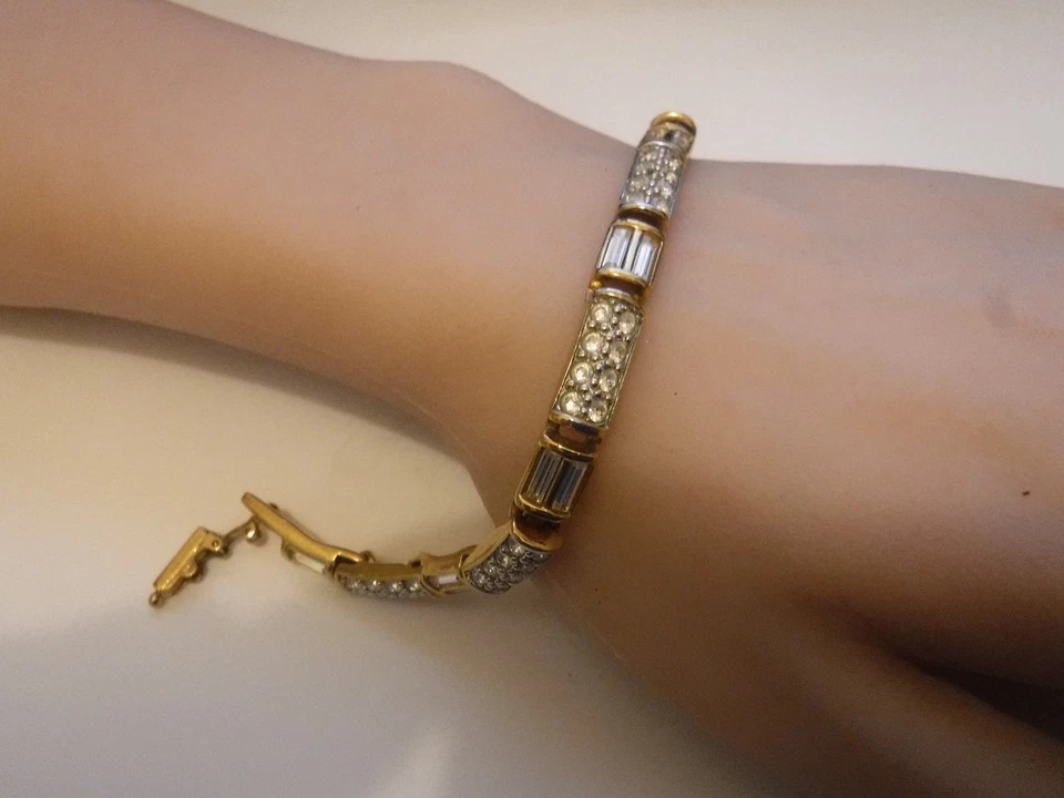 Vintage Swarovski Bar Link Tennis Bracelet 2 Rows Clear Crystals Swan Signed - Image 1 of 4