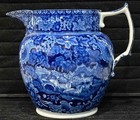 Historical Staffordshire Dark Blue DEER Transfer Large Pitcher or Jug, c. 1825