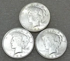 1923 Peace Silver Dollar BU lot of 3 Frosty White coins in saflip #K440