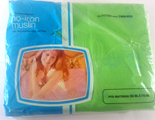 Vintage NEW Fashion Manor Twin Fitted Sheet Muslin Green JC Penney 70s Retro