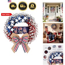 4th of July Wreath, 20 inch Patriotic Wreaths for Front Door, Red White Blue ...
