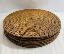 Round Wicker Rattan Charger Placemats Woven Natural Brown Tone 15.5  Boho