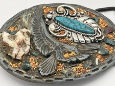 Vintage Belt Buckle Turquoise And Sterling Eagle Ornate OOAK Western Native