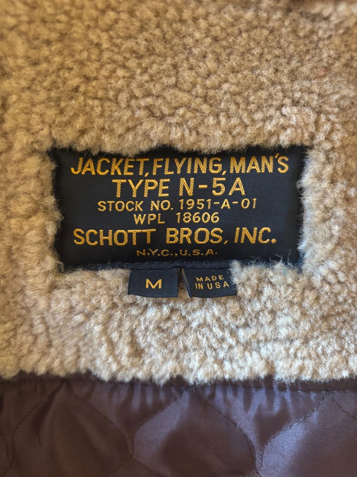 Schott NYC Flying Man's Jacket N-5A, Size M, Lambskin and Sheep's Fur image 4