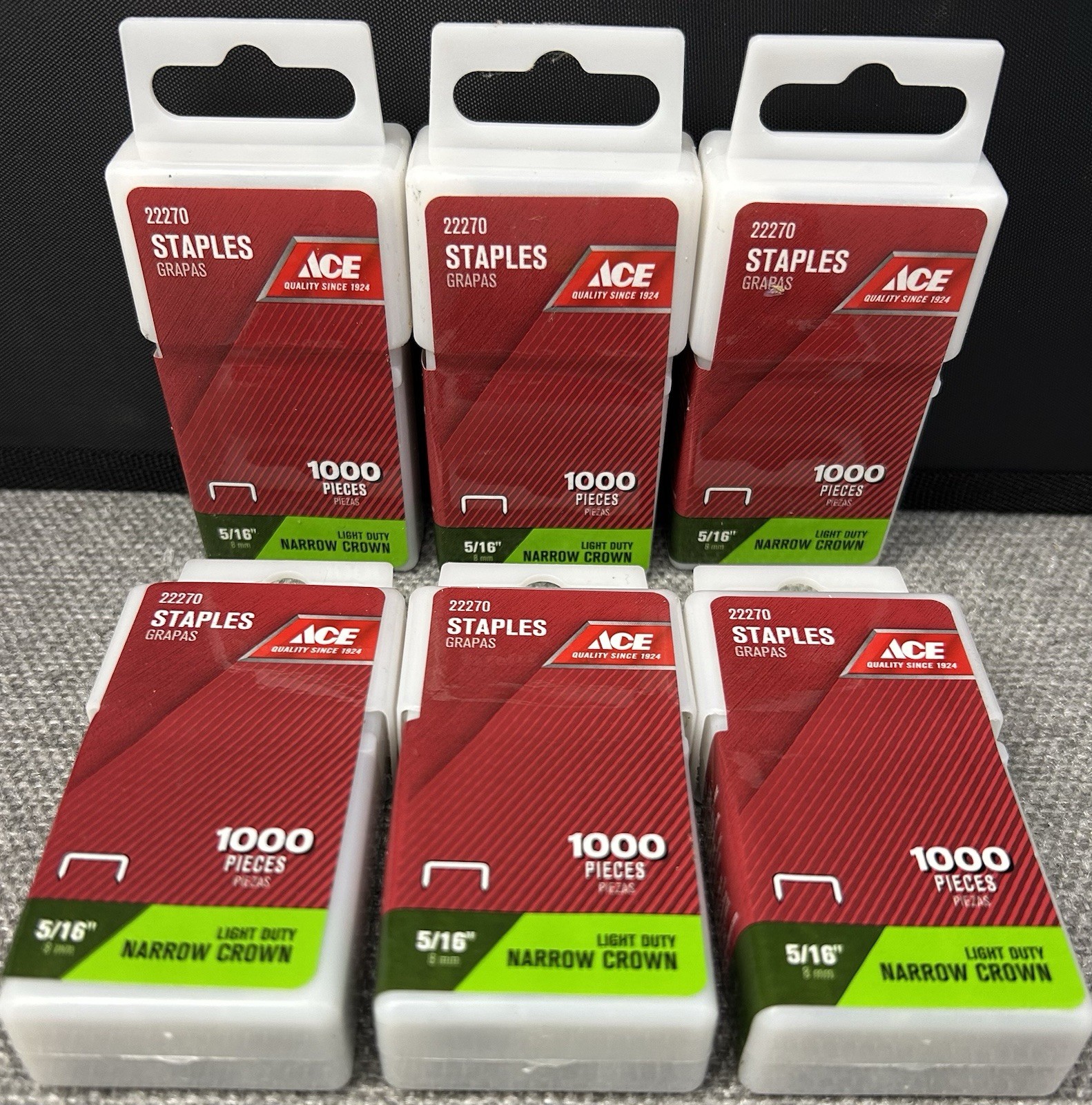 ACE Staples 22270 Lot of 6 Light Duty Narrow Crown 5/16" 8mm 1000 Count Packs