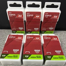 ACE Staples 22270 Lot of 6 Light Duty Narrow Crown 5/16" 8mm 1000 Count Packs