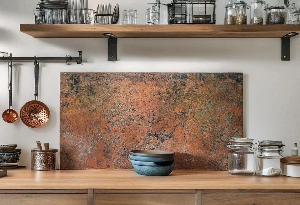 Panel de salpicadero de cobre real - Panel de pared decorativo - Paredes de acento Cocina Foto 4 de 4