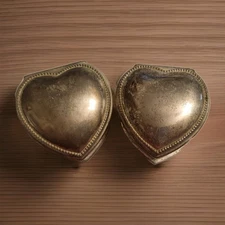 Set 2 Vintage Metal Silver Plated Heart Shaped Jewelery Trinket Box Pink Velvet