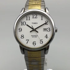 Timex Easy Reader Watch Men 35mm Indiglo Date Two-Tone Stretch Band New Battery