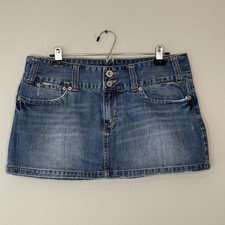 VTG Y2K American Eagle Micro Mini Denim Jean Skirt Sz 12 Distressed Flap Pockets