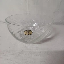 Vtg Bohemia Czechoslovavia Handmade Crystalex Bowl 8" D Clear Wave Design