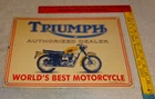 VINTAGE TRIUMPH MOTORCYCLES DEALER PORCELAIN METAL GASOLINE & OIL SIGN LO ENAMEL