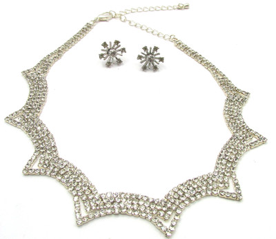 Stunning Elegant Diamond Rhinestones High End Fine Necklace and Earrings Set