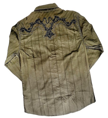 Guess Olive-Brown Embroidered Western Style Shirt - Picture 4 of 6