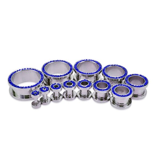 2pc Multi Crystal Gem Screw Flesh Tunnel Steel Ear Stretcher Gauge Plug 3mm-25mm - Picture 15 of 16