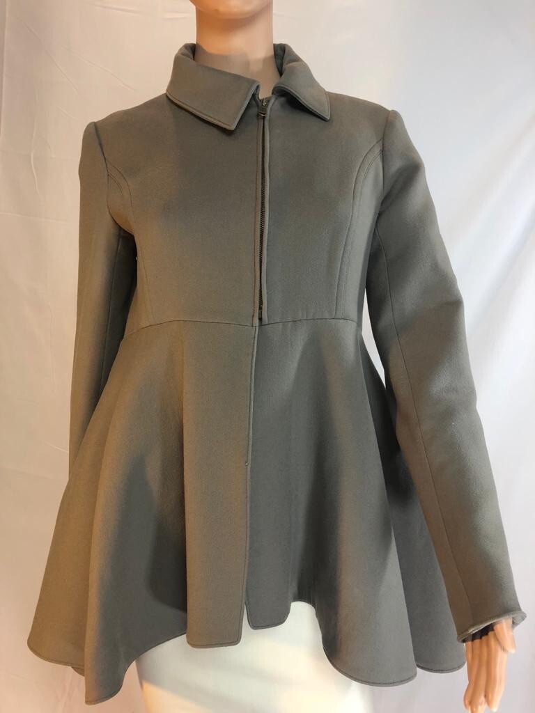 Autentico cappotto da donna Yves Saint Laurent collo peplum lana verde cashmere 38 S