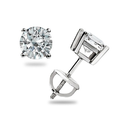 .50 ct Round cut Moissanite Stud Earrings GRA Certif in 14k White Gold Screwback