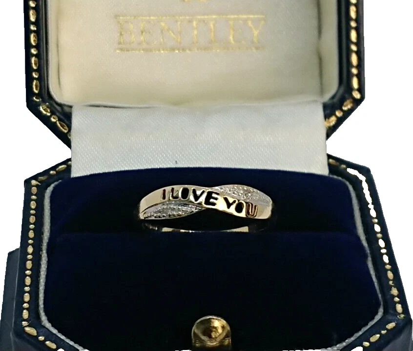 Anillo de diamantes de oro de 9 quilates anillo I LOVE YOU anillo cruzado vintage I LOVE YOU - talla N Foto 2 de 4