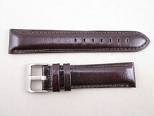 20mm genuine leather watch band dark brown shiny in finish stitched  padded