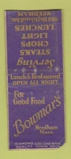 Matchbook Cover - Bowmar's Nedham MA WORN DQ BOBTAIL