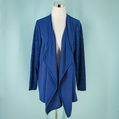 Melissa McCarthy Seven7 Size Small S Blue Open Drape Front Long Sleeve Cardigan 