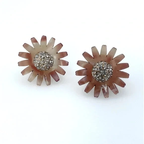 PENDIENTES LELE SADOUGHI CRISTAL MARGARITA BOTÓN EN MARRÓN. Venta al por menor $145 Foto 3 de 4