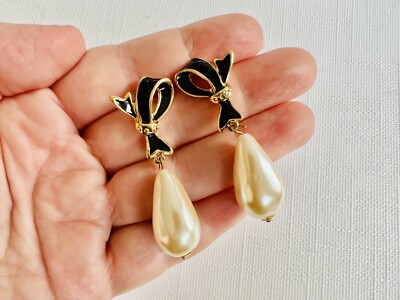 Bow Pearl Tassel Earrings - Bohemian Dangle Drop Earrings With Rhinestones