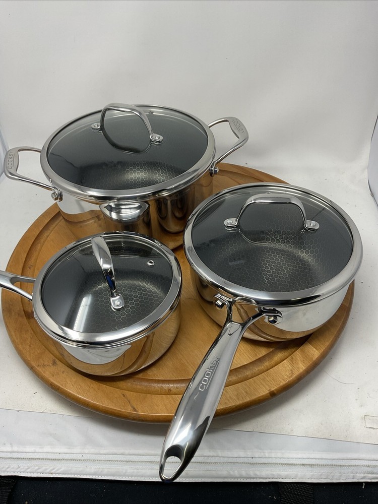 Cooksy 6 Piece Hexagon Surface Hybrid Stainless Steel Saucepan and Pot Set