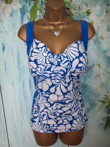 BONMARCHE TANKINI BIKINI SET SIZE 24, Blue White Floral Ruched 2 piece Swim Set - Picture 2 of 15
