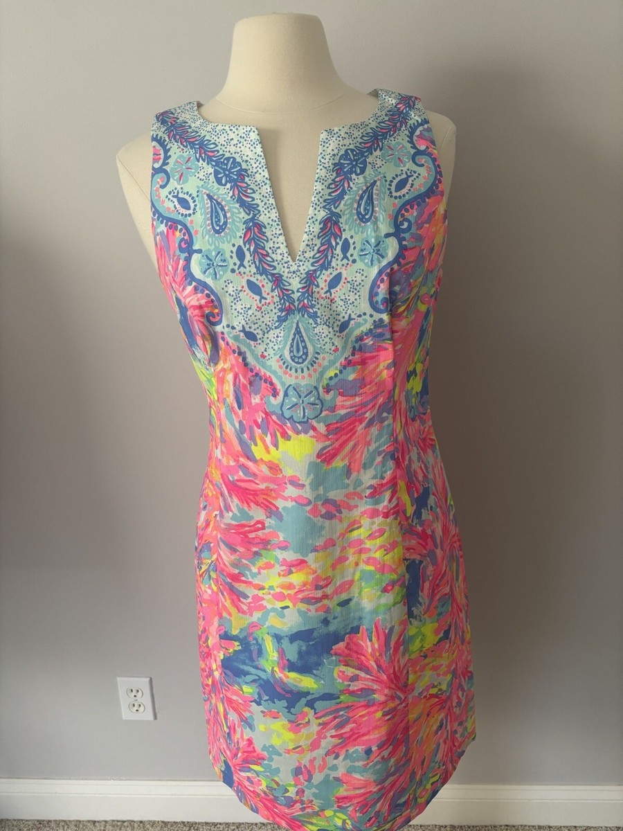 Lilly Pulitzer Fallon Shift Dress 8 Palm Beach Coral Engineer 100% Cotton