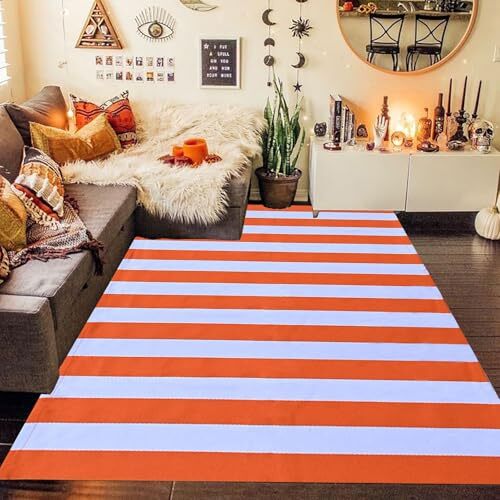 Orange and White Striped Outdoor Rugs Cotton 4' x 6' Orange & White Stripe - Picture 3 of 7