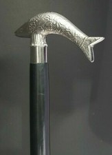 Style Victorian Cane Wooden Walking Stick Designer Chrome Brass Fish Handle Gift